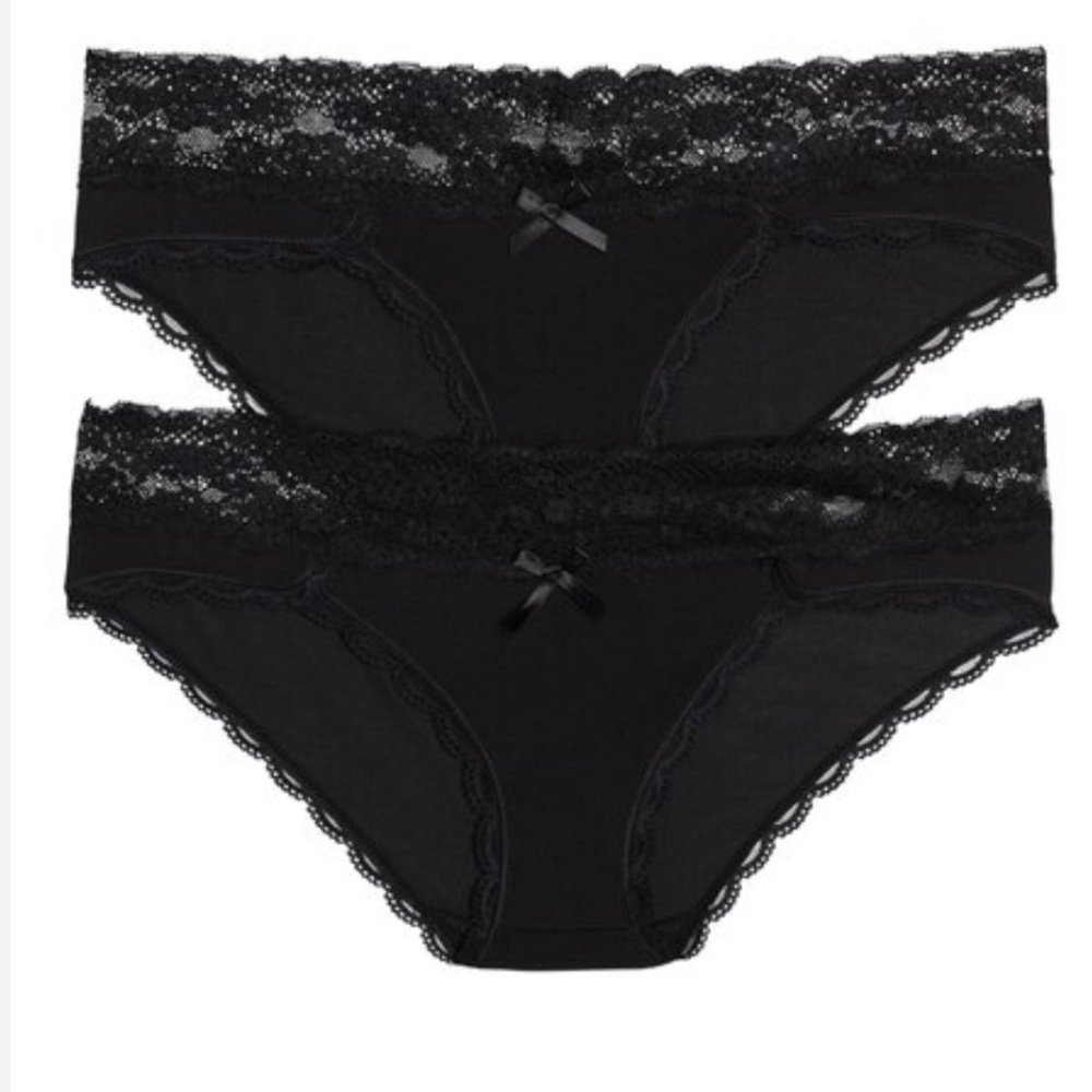 NWT 2-Pack Honeydew Intimates Ahna Hipster Thong Black Stretch Lace Panties.